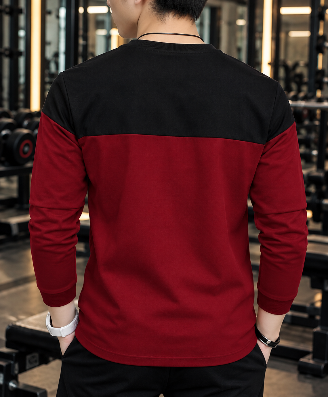 Men's Full Sleeve Sweatshirt | Maroon Color Block "FASHION" Print | Casual & Gym Wear
